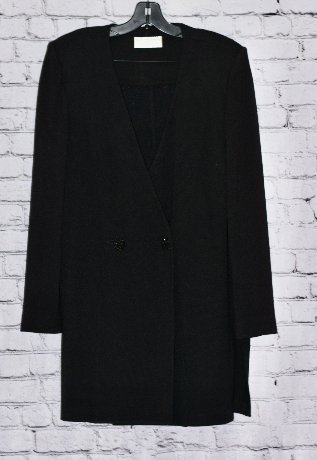 St. John Evening Knit Embellished Long Sleeve Long Topper Cardigan Sweater 10